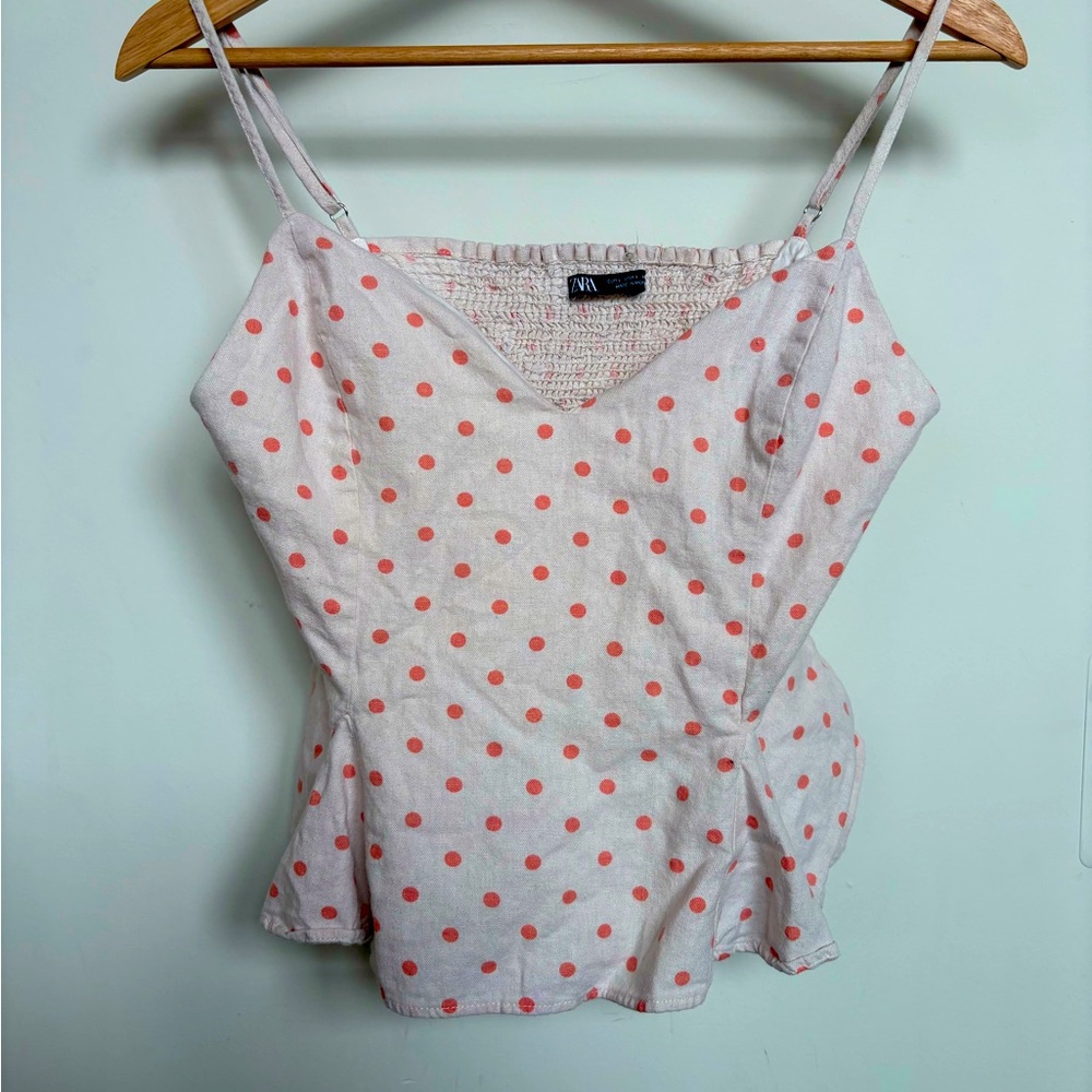 ZARA Linen Polka Dot Tank Top